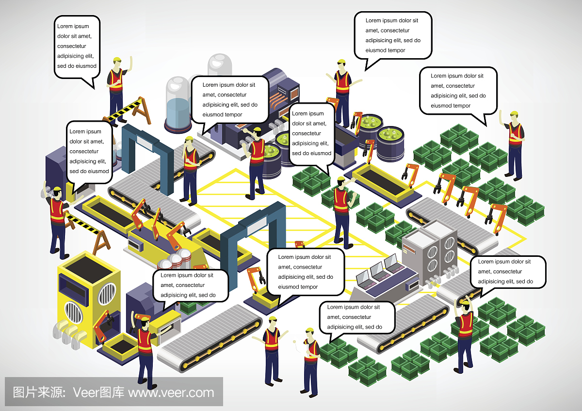 說明信息圖形工廠設備的概念